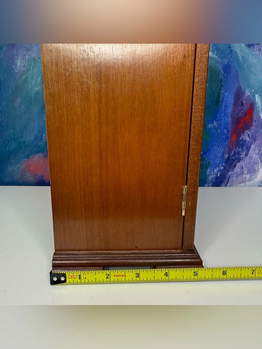 Vintage Wooden Jewelry Box Etched Floral Glass 1980s Armoire Chest Mirror Drawer